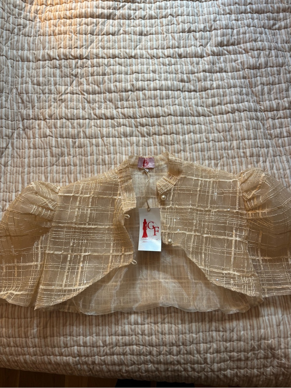 Gold Sheer Plaid Bolero with Puff Sleeves Sz XL